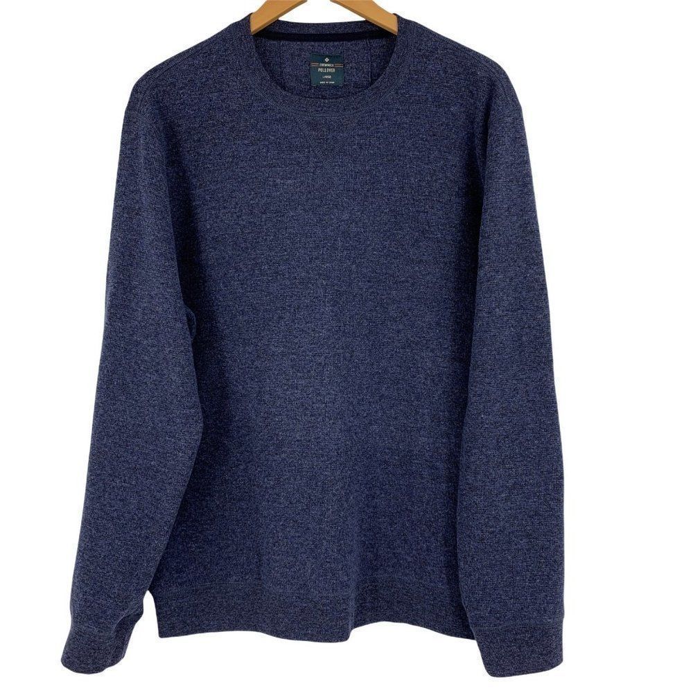 Mens Members Mark Large 0464 Crew Pullover Navy Sweater Cotton Blend Waffle Text